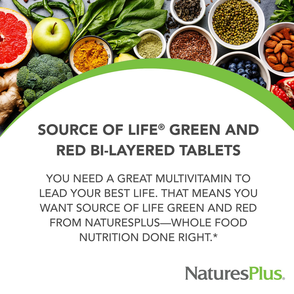 NaturesPlus Source of Life Green & Red Multivitamin - 90 Tablets - with Concentrated Whole Foods - Vegetarian, Gluten Free - 30 Servings