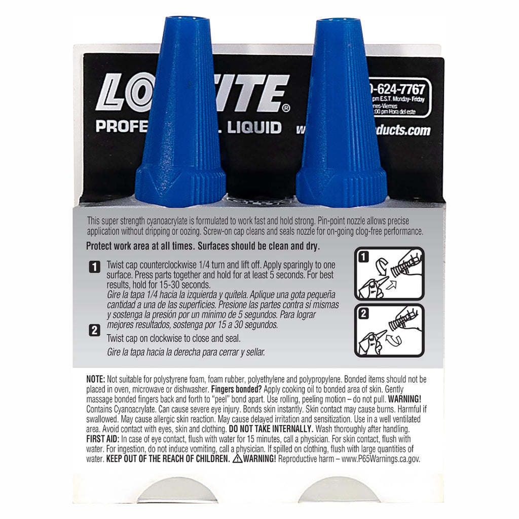 Loctite Super Glue Professional Liquid, Clear, 0.7 fl oz Bottle, 2 Pack - Superglue for Plastic, Wood, Metal, Crafts & Repair, Cyanoacrylate Adhesive Instant Glue, Quick Dry