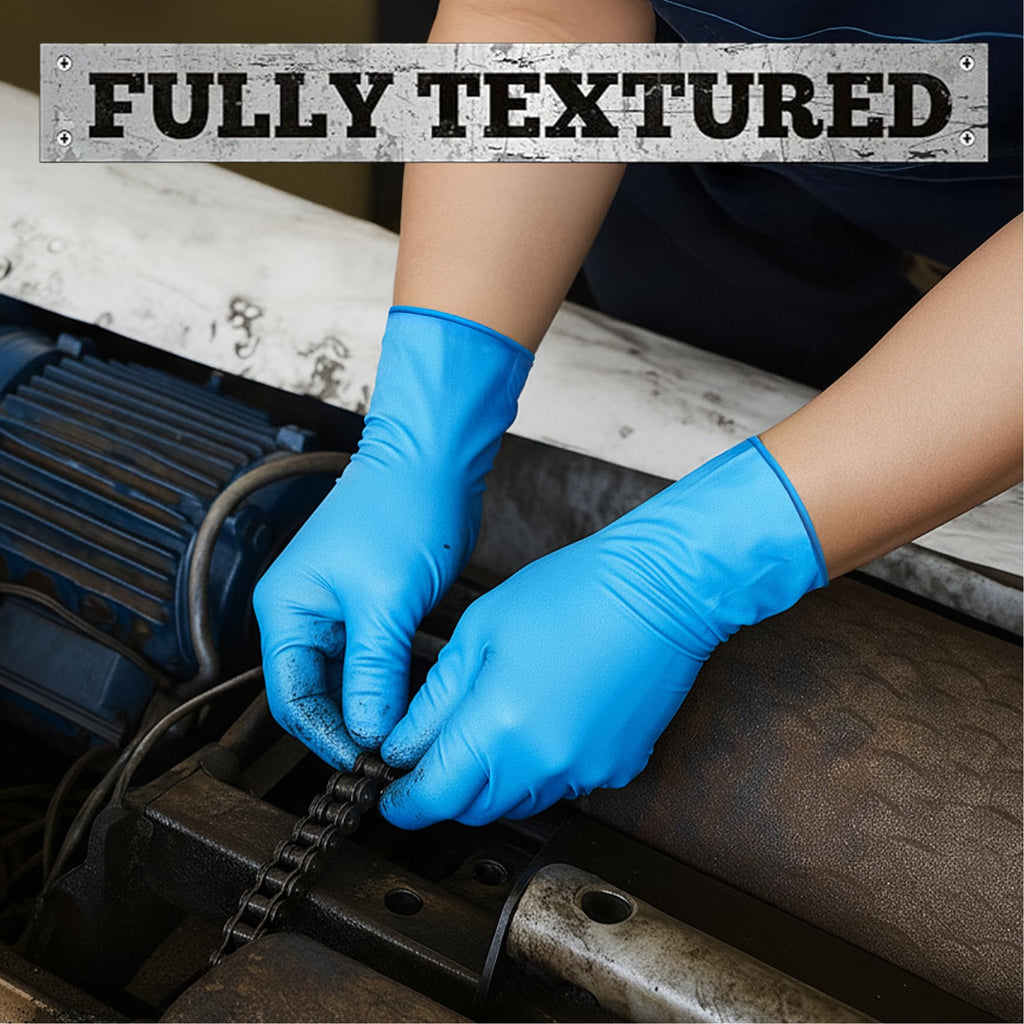 TitanFlex Heavy-Duty Blue Disposable Nitrile Gloves, XL, Box of 100, 6-mil, Fully Textured, Powder-Free, Latex-Free