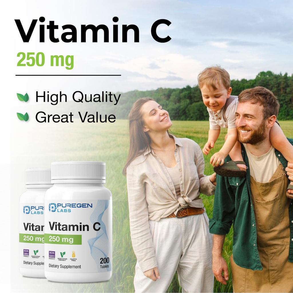 Puregen Labs Vitamin C 250 MG -Total 400 Tablets Supports a Healthy Immune System & Antioxidant Protection | Non-GMO | Gluten Free - 2 Pack