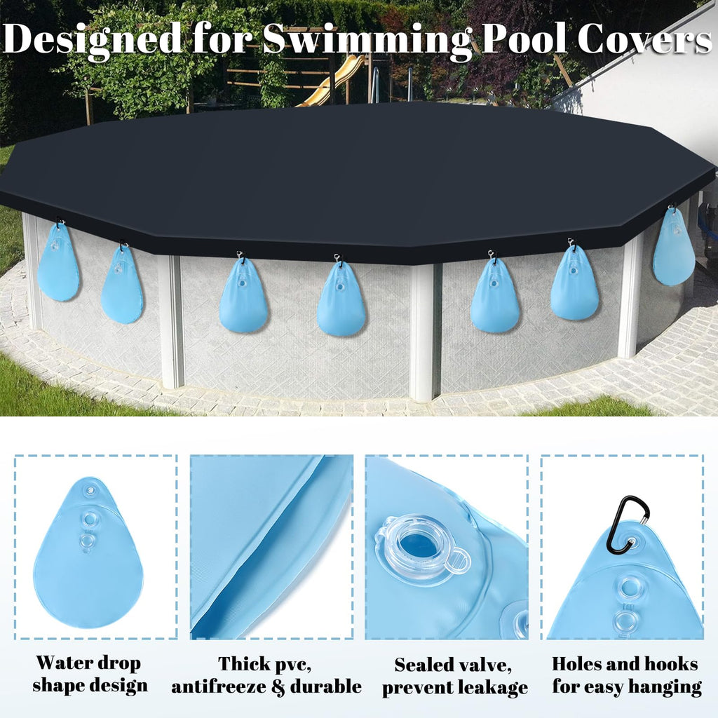 16 Pack Pool Cover Weights with Hooks, Leakproof Swimming Pool Cover Hanging Bag Thick PVC Pool Water Bags, Antifreezing Winter Pool Tarp Weights for Above Ground Pool Cover