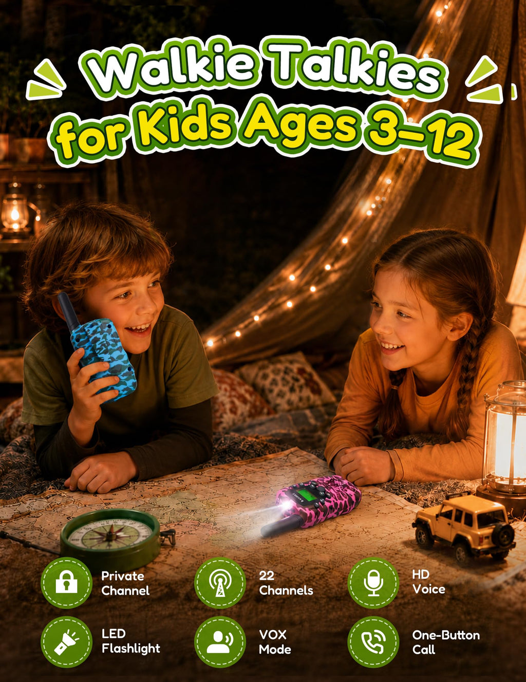 Walkie Talkies for Kids 4 Pack Rechargeable Outdoor Toys Gifts Boys Girls