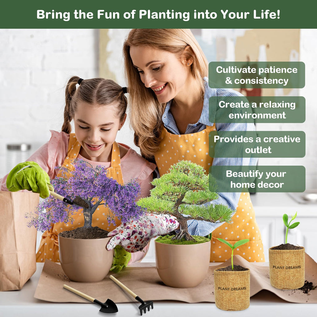LUOJIBIE Bonsai Tree Kit, Complete Bonsai Starter Growing Kit, Christmas Birthday Gifts for Women Men Mom Dad Girls Boys, Gardening Gift for Plant Lovers, White Elephant Gifts for Adults