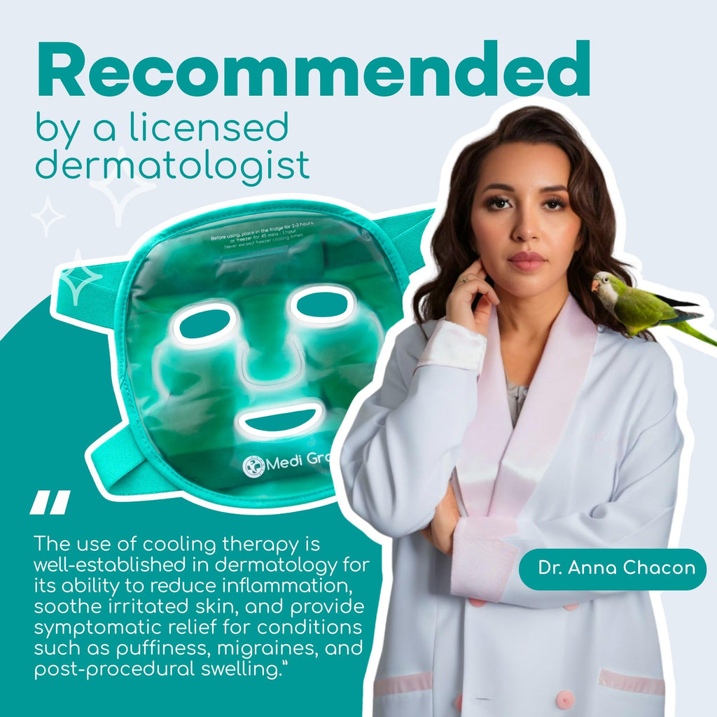 Medi Grade Cooling Face Mask set with Cooling Eye Mask for Puffy Eyes and Insulated Thermo-bag - Soothing Gel Ice Face Mask and Eye Ice Mask for Dark Circles and Puffiness - Cold Face Relaxation