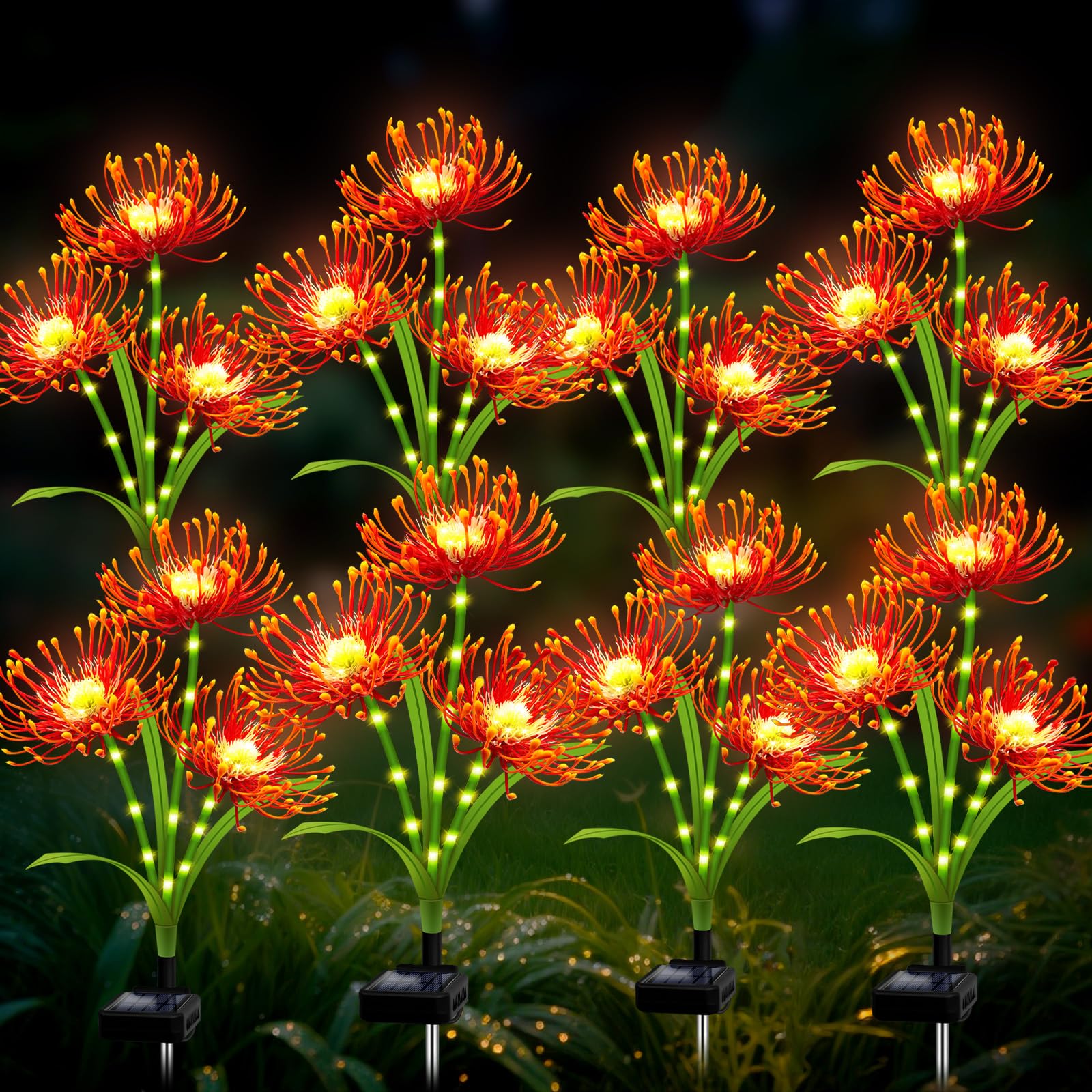 Solar Garden Flower Lights Outdoor,8 Pack Orange Spider Lily Lights with Glowing Stems,Waterproof Fall Decor Solar Yard Decor for Patio Lawn Pathway,Thanksgiving Garden Gifts for Women Mom Grandma