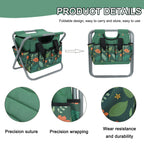 GeerDuo Folding Gardening Stool with Detachable Storage Tote Bag, Multifunctional Gardening Tools Set Organizer for Fishing and Camping,Portable Garden Chair Seat for Adults (Green Flower)