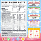 Nextdia Omega 3 (EPA/DHA) Filled Gummies for Kids Teen with Multivitamin, Calcium + D3 + K2 + Zinc, Plus Vitamin A B1 B2 B12 C, Selenium, Iodine for Brain, Eye, Bone, Energy, No Fish Taste, Sugar Free