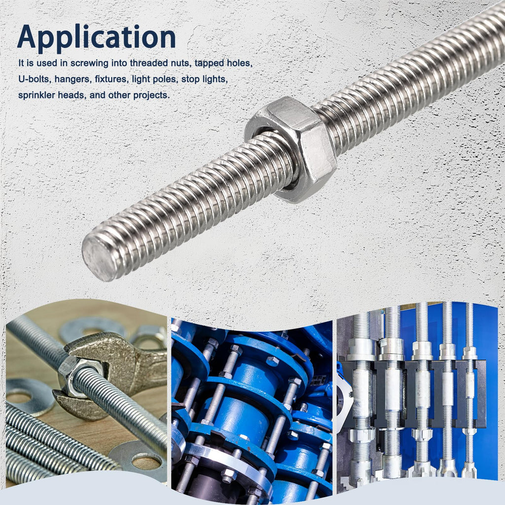HiPicco 5/8"-18 Fully All Threaded Rod & Studs, 16" Length, 304 Stainless Steel Right Hand Fine Thread Screw for Furniture Anchor Bolts, Clamps, Hangers and U-Bolts