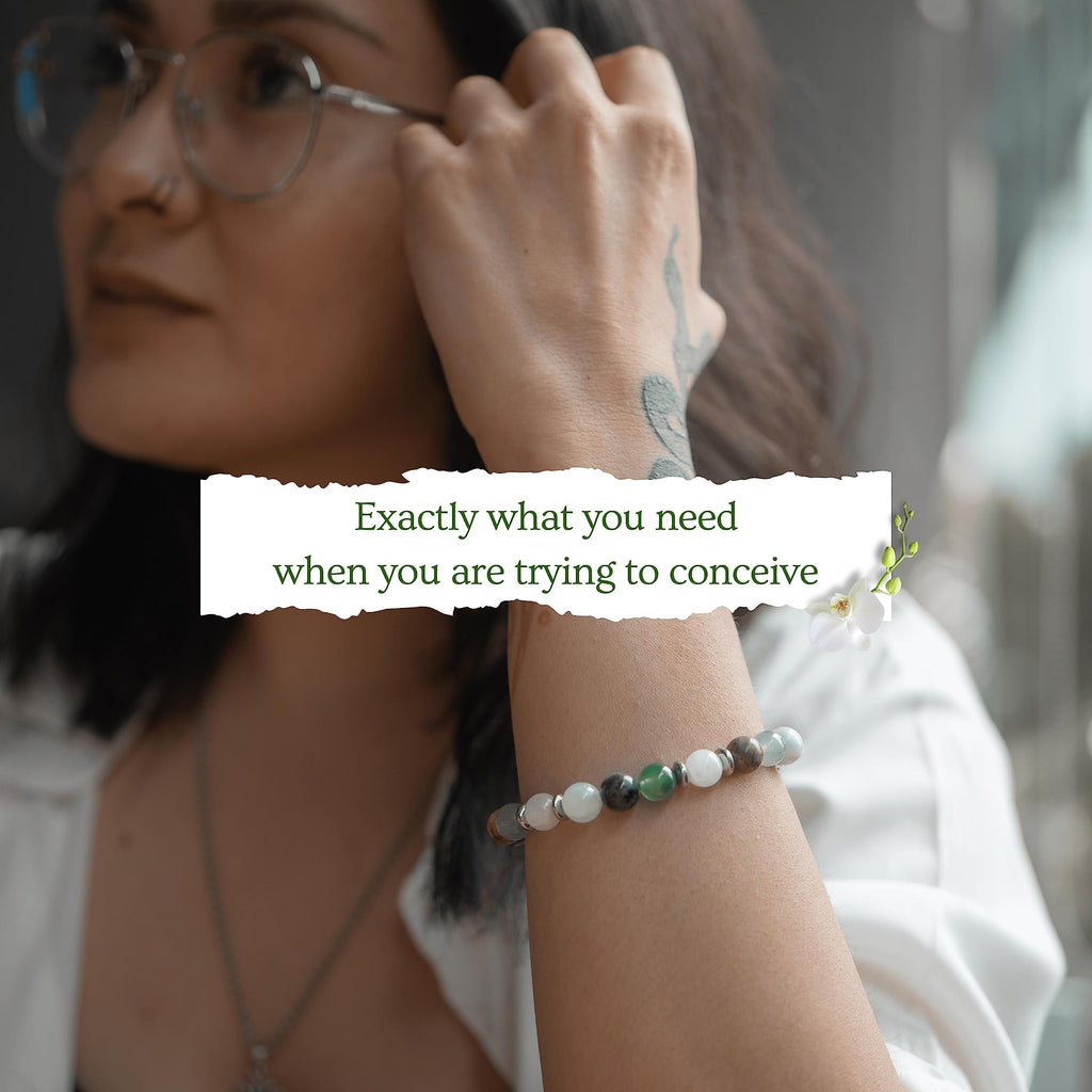Fertility Bracelets For Women - Natural Crystals and Gemstones - 8mm Beaded Stretch Bracelet - One Size Fits All - Infertility Gifts For Women IVF Must Haves