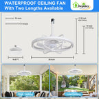 Depuley 20" Outdoor Ceiling Fan with Lights, White Waterproof Gazebo Hanging Fan with Remote App Control, Dimmable Plug in Caged outdoor Ceiling Fans for patios Porch 6-Speeds