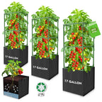 Laodier 3 Pack Tomato Cages, Square Tomato Trellis with 17 Gallon Grow Bags,47IN Tall Heavy Duty Tomato Plant Support Stakes for Garden Climbing Vegetables Flowers Fruits (Extra-Bold, 3 Pack)