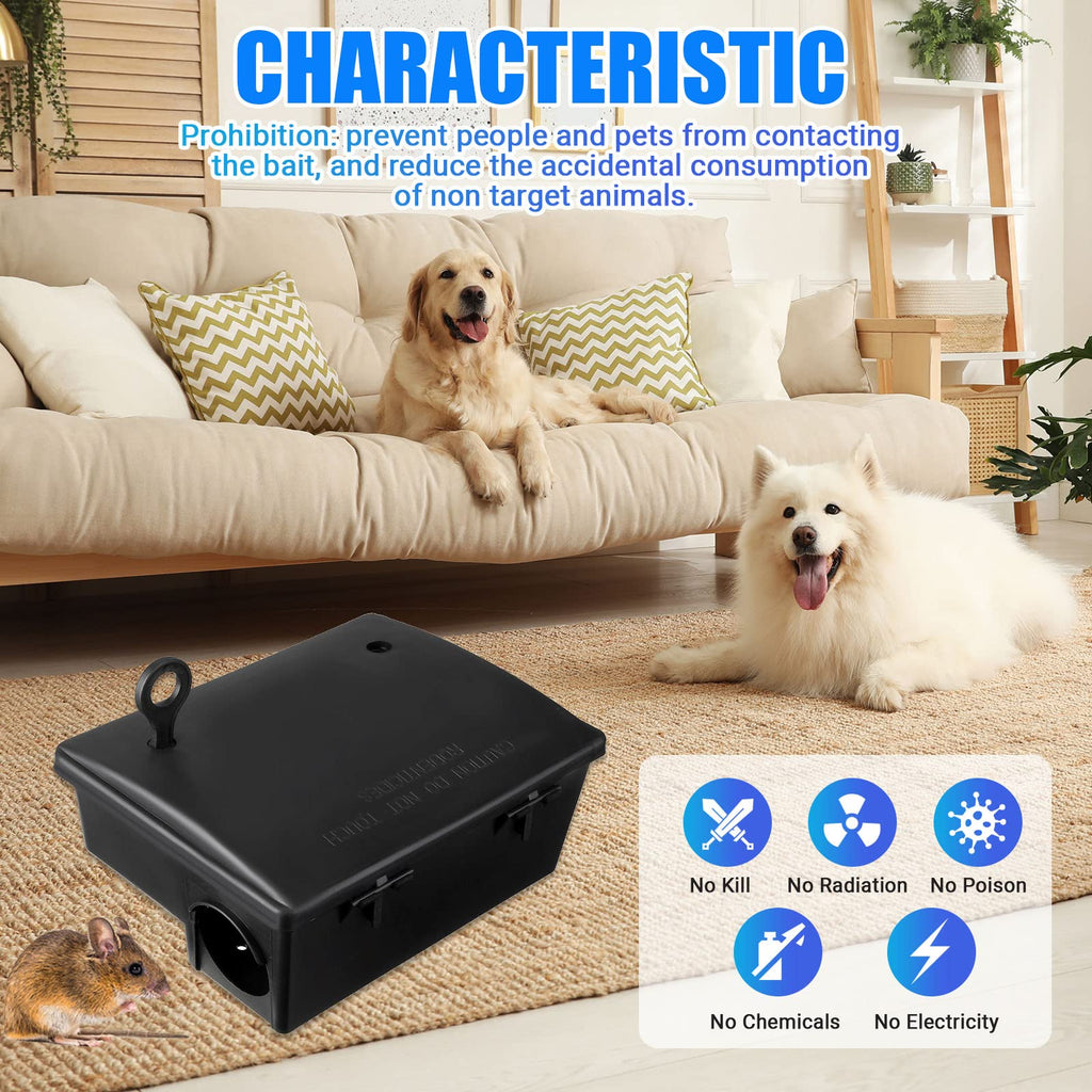 Qualirey Rat Stations Large Rodent with Key Reusable Mouse Stations Mice Blocks Heavy Duty Boxes for Outdoor Rodents Mice Blocks, Black(9.8 x 7.5 x 3.9 Inches,Classic,4 Pack)