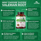 Zazzee USDA Organic Valerian Root 10:1 Extract, 3000 mg Strength, 120 Vegan Capsules, 4 Month Supply, Valeriana officinalis, 10X Potency, 100% Vegetarian, All-Natural, Non-GMO, Made in the USA