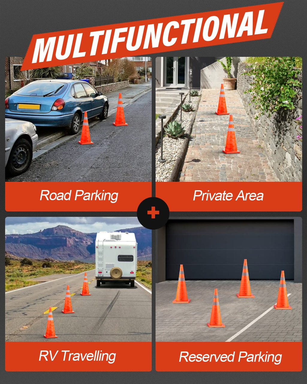 RoadHero 28 Inch 2 Pack Collapsible Traffic Safety Cones with Bag,Orange