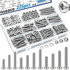 smseace 225Pcs Silver Nuts and Bolts Assortment Kit 12-Sizes M4/M5/M6 Nut Bolt Washer Assortment Kit for Machinery, Furniture, Automotive, Motorcycle Repairs