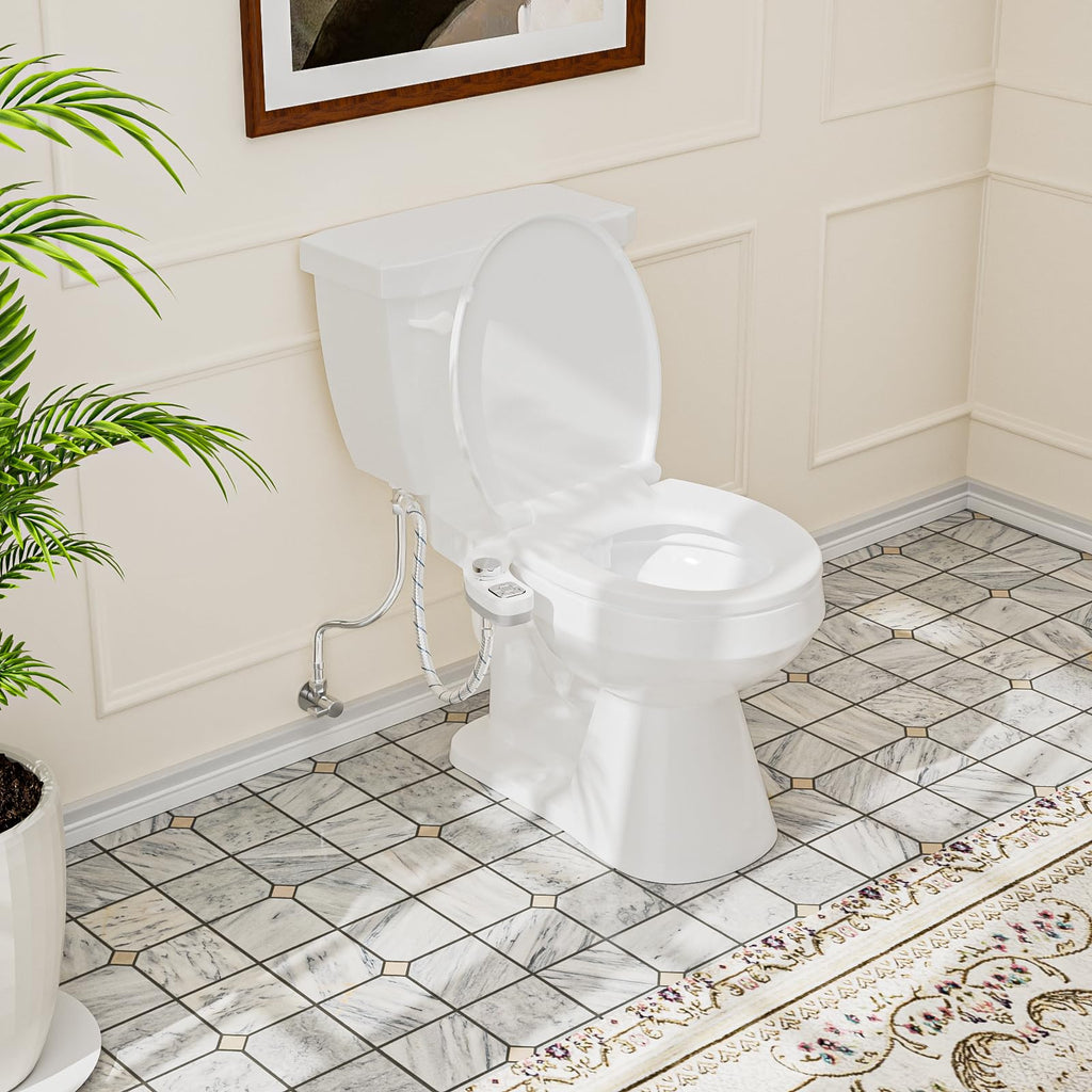 Bidet Attachment for Toilet, Dual Nozzle (Frontal and Rear Wash) Non-Electric Fresh Water Toilet Seat Attachment with Nozzle Self Cleaning, Adjustable Water Pressure(Chrome Silver)