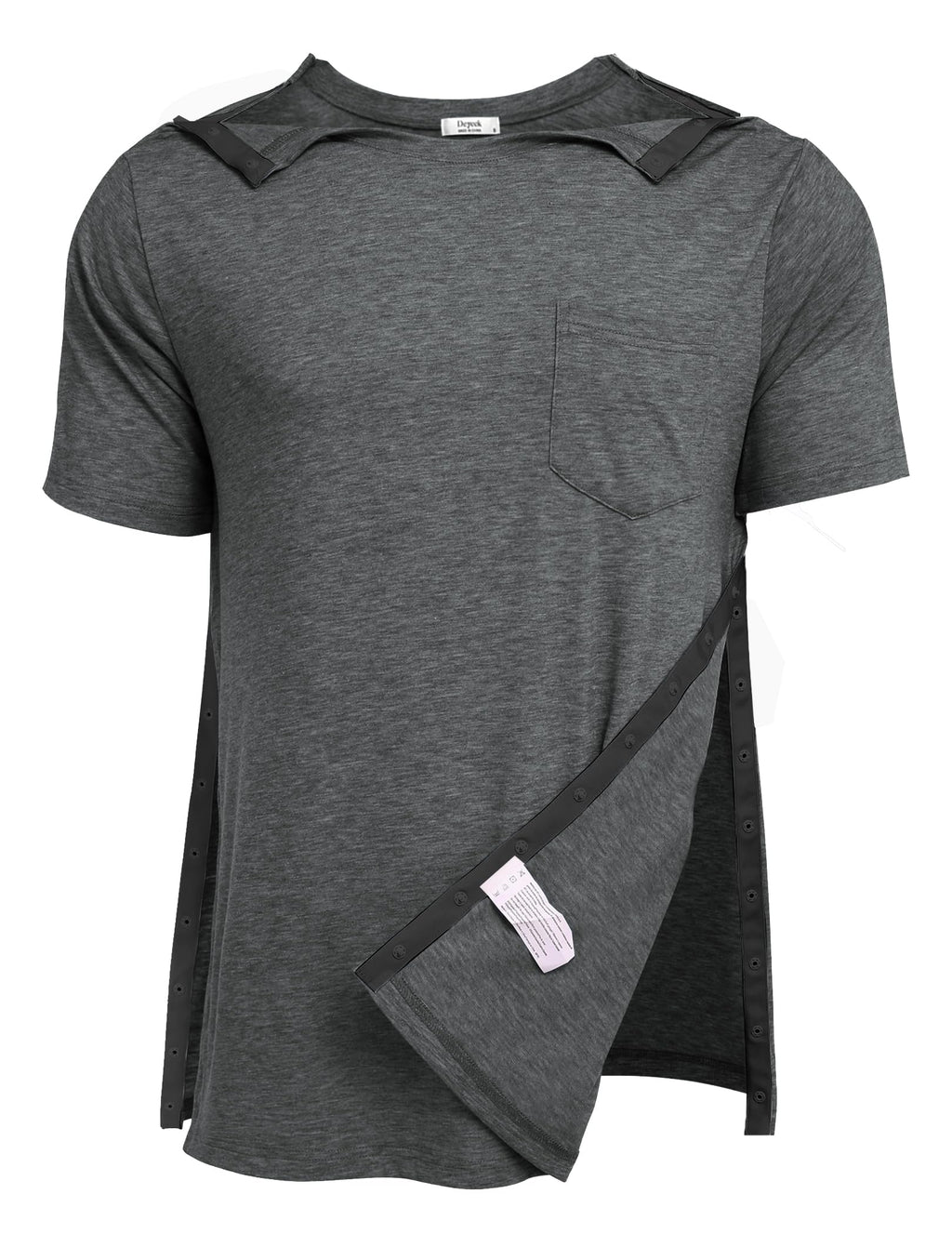 Deyeek Shoulder Surgery Shirts for Men Side Snap Short Sleeves Tear Away Shirts Rotator Cuff Dialysis Recovery Chemo Shirts