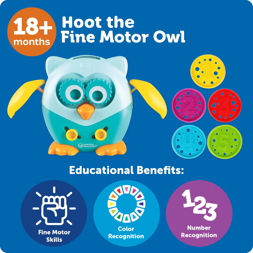 Learning Resources Hoot The Fine Motor Owl - 6 Pieces, Ages 18+ Months Toddler Learning Toys, Fine Motor and Sensory Toys for Toddlers, Educational Toys for Toddlers