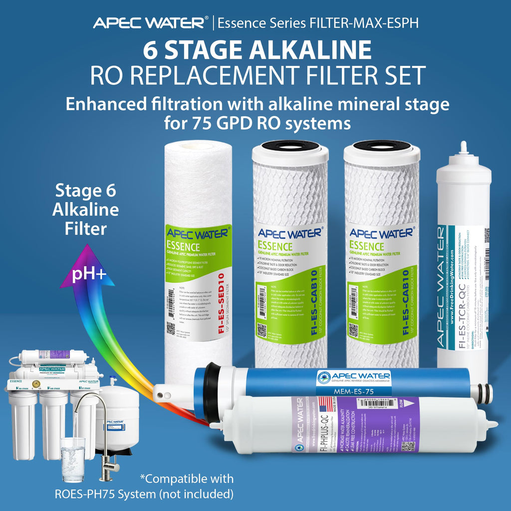 APEC Water Systems Filter-MAX-ESPH 75 GPD Complete Replacement Filter Set for Essence Series Alkaline Reverse Osmosis Water Filter System