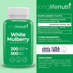 White Mulberry Leaf Extract 500mg - Sourced from Morus Alba Leaf, 200 Vegetarian Capsules, Supplement for Natural Balance and Wellness, 200-Day Supply, GMP Certified, Made in USA