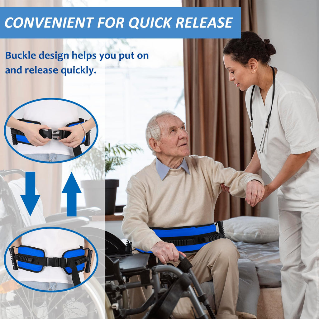 Gait Belt for Seniors, Transfer Belt with 7 Nylon Padded Handles, Medical Belt for Lifting Patients, Safety Gait Belt for Elderly Easy to Use Quick Release Buckle(Blue)