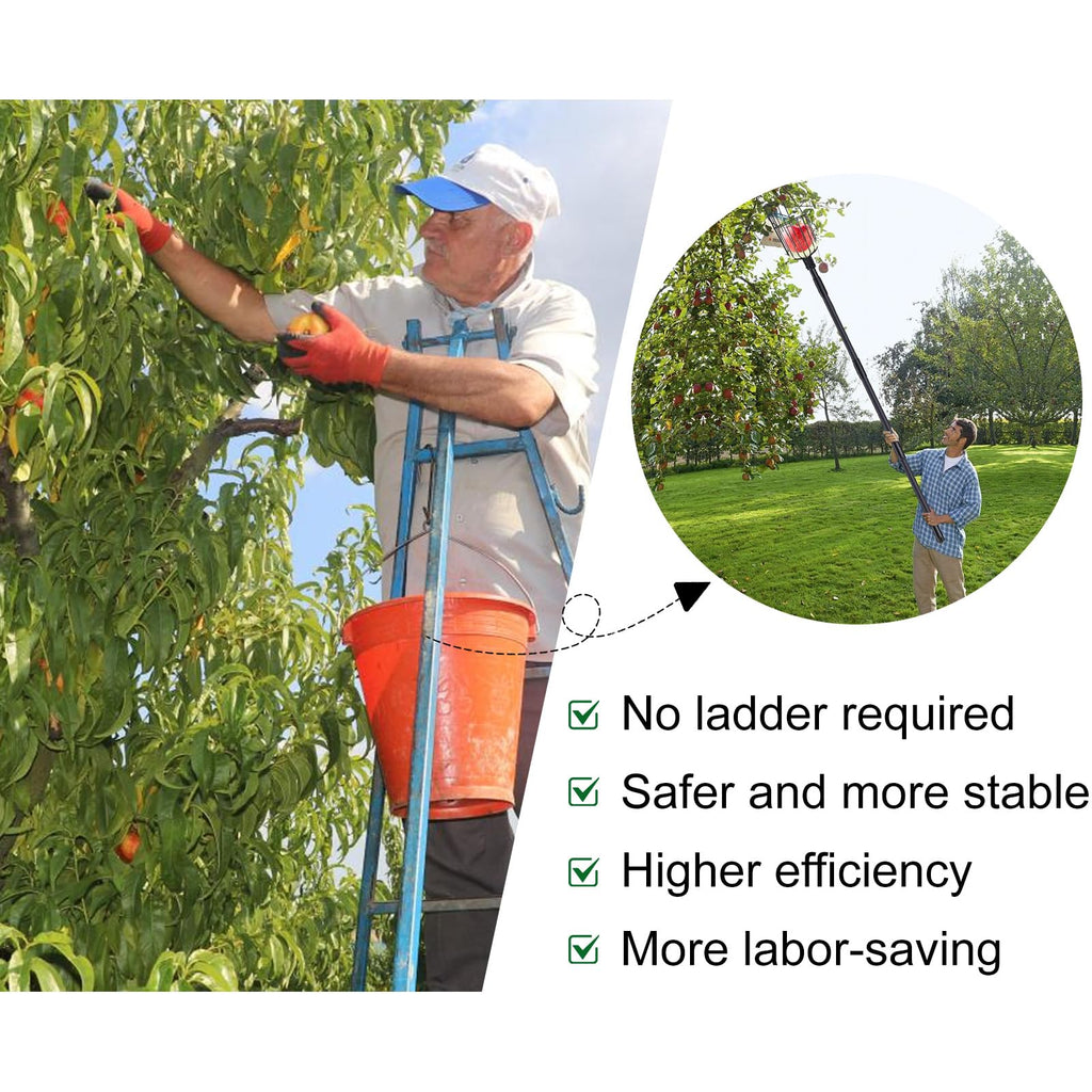 TwinkleTool Fruit Picker Pole with Basket - 8.43FT(101Inch) Adjustable Fruit Picker with Basket, Orange Picker, Fruit Picking Pole for Orange Apple Avocados Lemon, Black