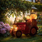 YUETJIN Solar Lighted Squirrel's Farm Tractor Statue