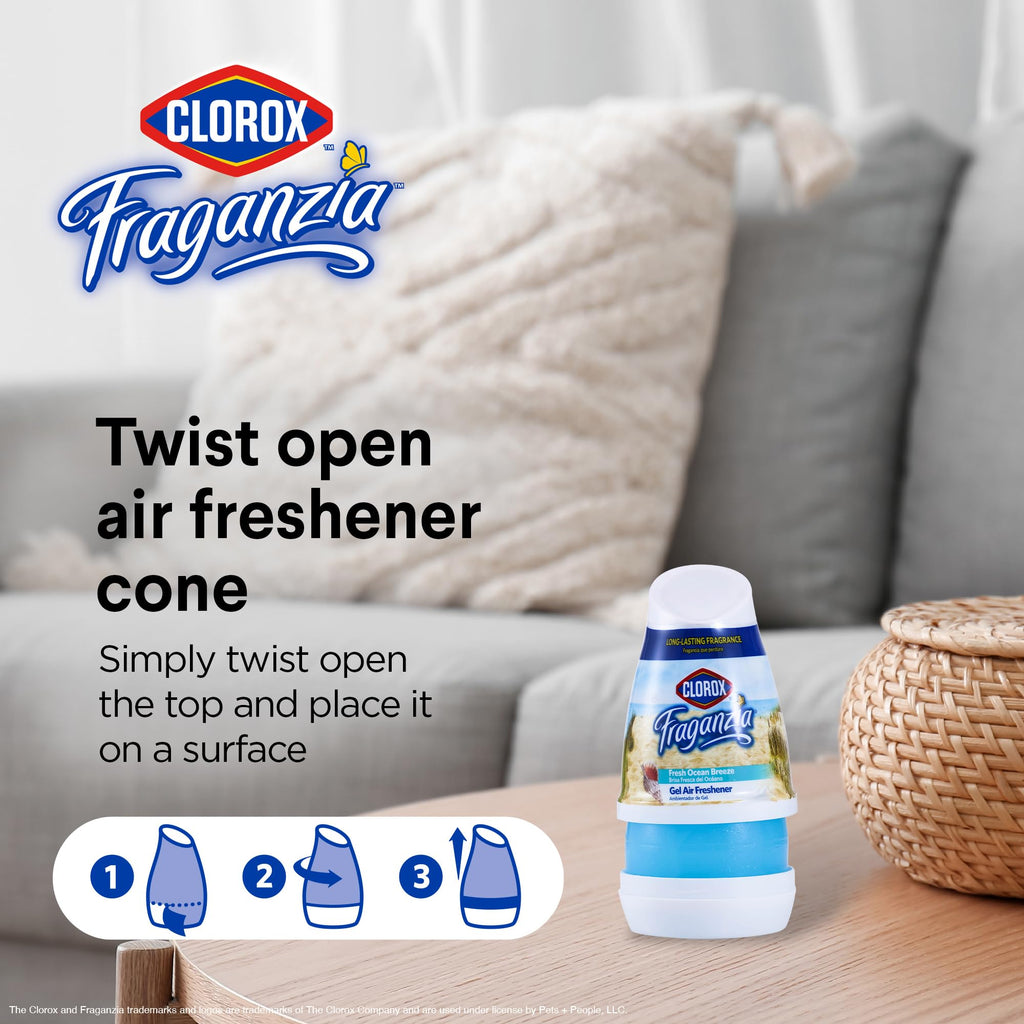 Clorox Fraganzia Gel Air Freshener Cone, Fresh Ocean Breeze, 6 Oz, 12-Pk