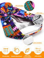 Floraltop 6 Pcs Satin Lined Scrub Caps Women Nurse Surgical Hat with Buttons Ponytail Working Adjustable Shower Caps Tie Back(African Style)