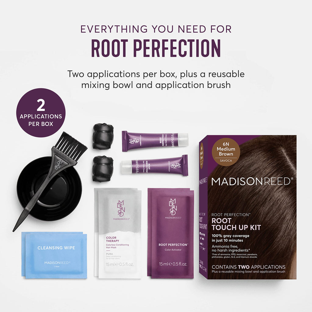 Madison Reed Root Perfection Root Touch Up Kit – 6N Savoca Medium Brown, 100% Gray Coverage in 10 Min, Ammonia-Free, 2 Applications
