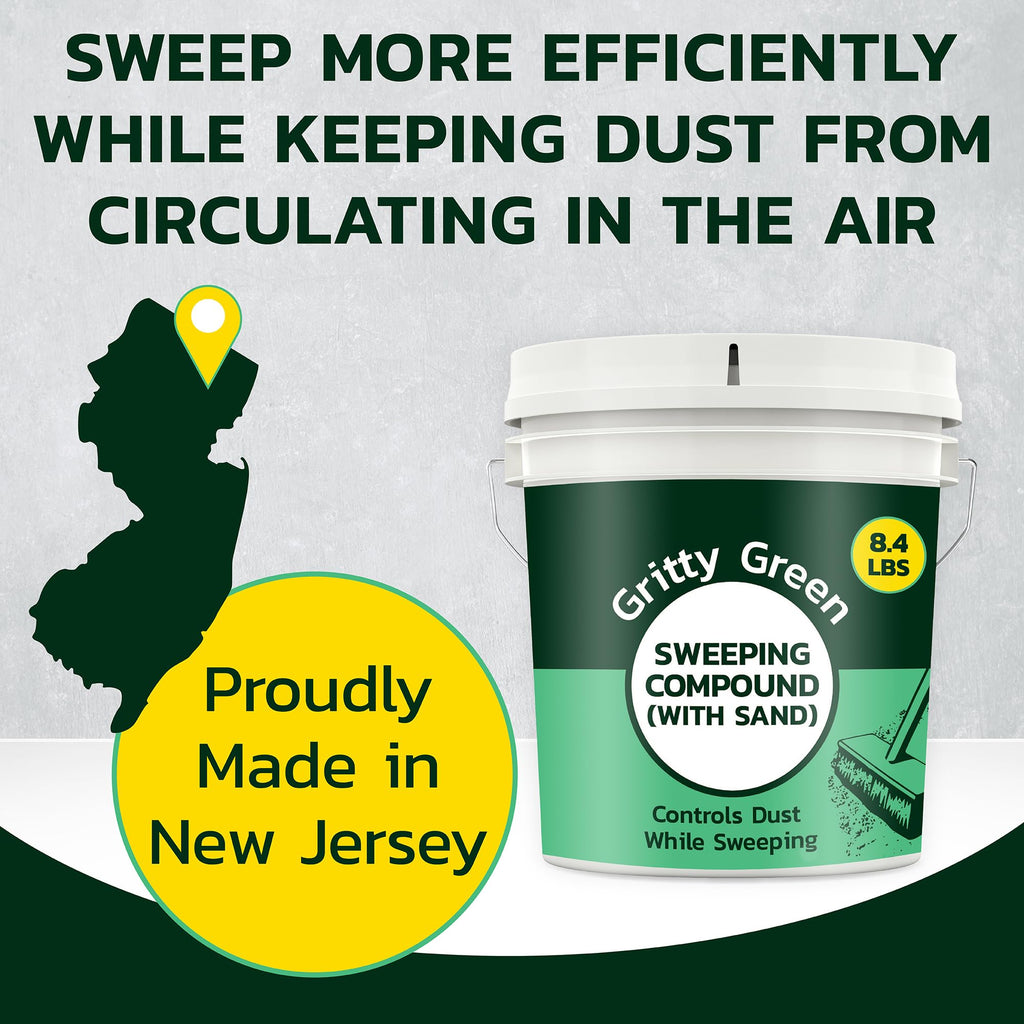 Gritty Green Sweeping Compound with Sand – Effective Dust Control on Cement & Unfinished Floors, Grit and Sand Breaks Up Loose Dust for an Even Deeper Clean, Oil Free, Made in USA (8.4 lbs)