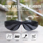 BISON LIFE BLack Safety Glasses - 12 Pairs of Scratch Resistant Eyewear, Polycarbonate Impact Resistant Lens