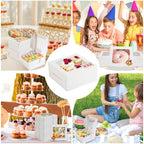 OAMCEG 50 Pack Cupcake Boxes with Window 6x6x3 Inches Cookie Boxes, Bakery Treat Boxes for Pastry, Desserts, Chocolate Strawberries, Cupcake Containers, Gift Giving with Stickers & Twine （White）