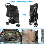 LEMY 3 Wheels Pet Dog Cat Stroller for Small Medium Dogs Cats,Black Foldable Jogger Travel Puppy with Detachable Carrier