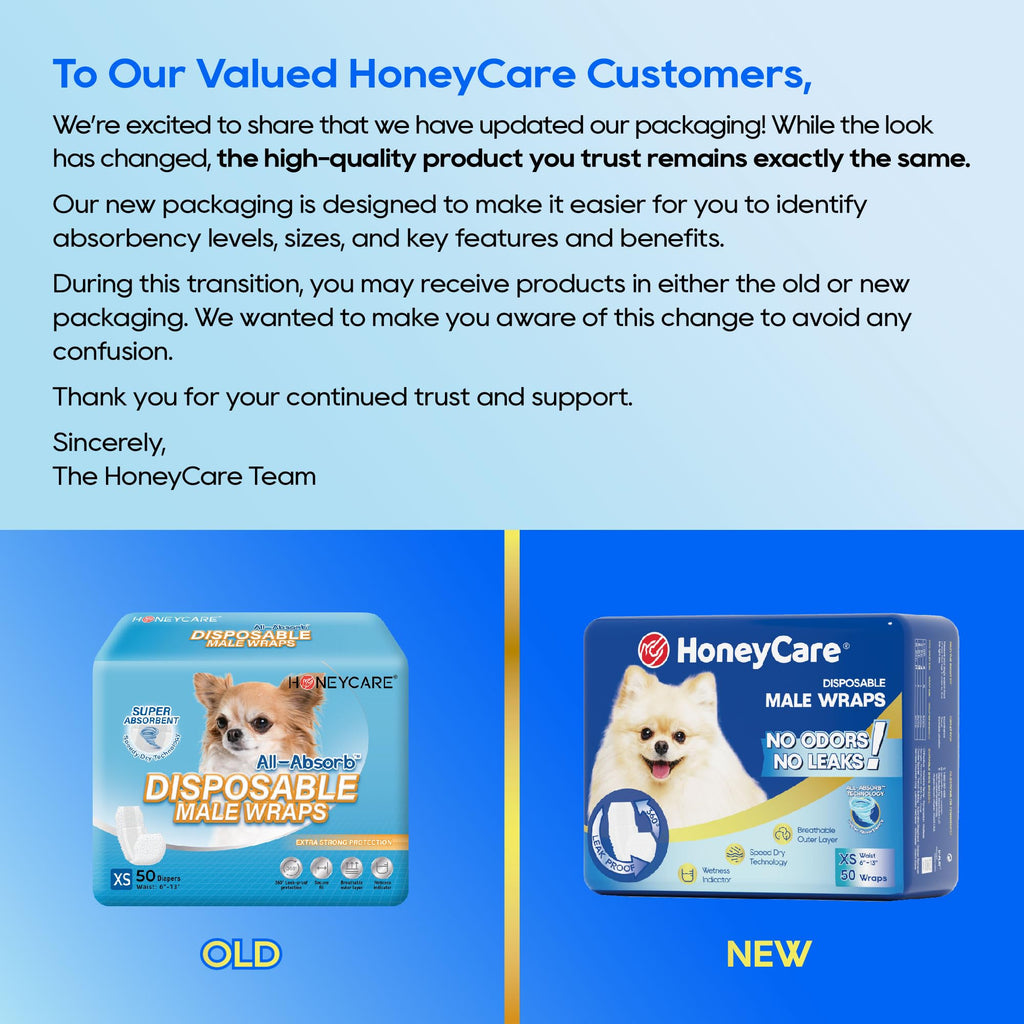 HONEY CARE All-Absorb A27 Male Dog Wrap, 50 Count, Extra Small