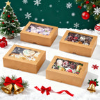 NEKSUNBAK 50 Pcs 8x6x2.5 Inch Brown Cookie Boxes with Window, Pastry Box for Chocolate Strawberries, Macarons, Truffles, Perfect for Thanksgiving Day, Mother's Day, Christmas Party Favors & Holiday