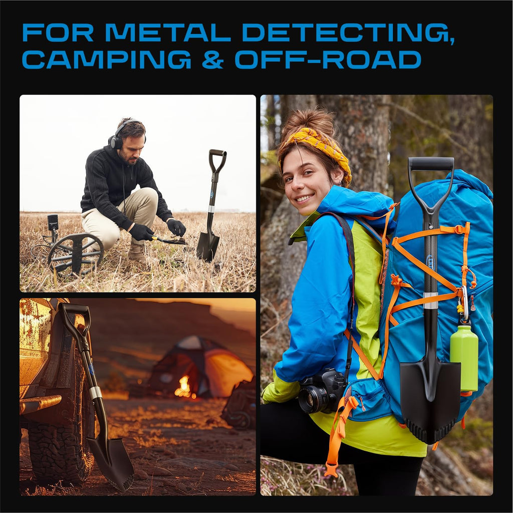 CKG Small Shovel Carbon 28 Inches Lightweight Camping Portable Shovel Ideal for Digging, Small Garden Shovel with D Handle Round Point Blade Camp Shovel