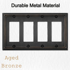 OKAWYC Quadruple Decorator Light Switch Cover Adler Metal Wall Plate, 2-Pack Aged Bronze 4 Gang Quadruple Rocker, for Receptacle Dimmer Switch GFCI Outlet, Switch Cover Decorative Wallplate, Durable