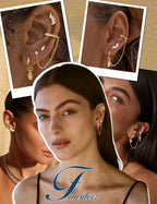 10 Pairs Gold Earring Stacks - Hypoallergenic Flat Back Stud & Hoop Set