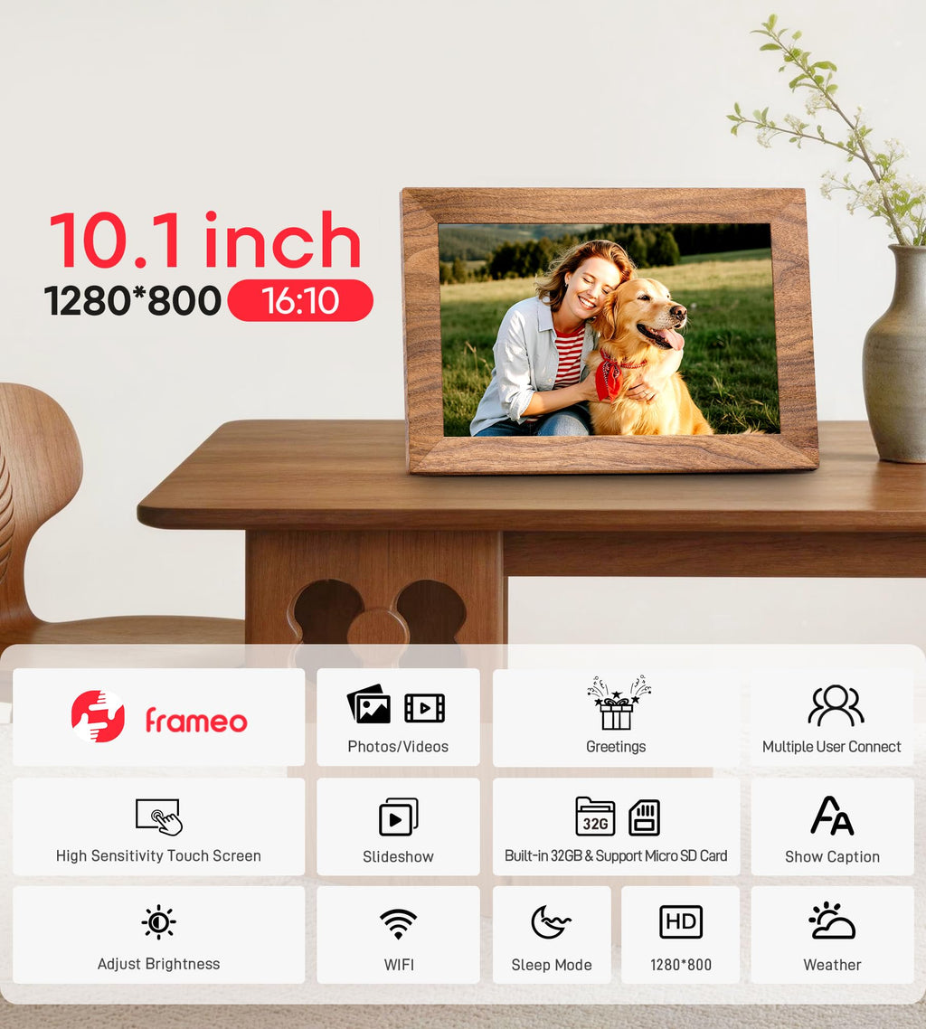 Frameo 10.1" Digital Picture Frame, 32GB Memory WiFi Electronic Photo Frame