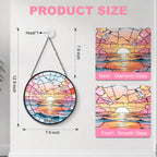 Hanging Stained Glass for Windows,20cm/7.87inch Sea Sunrise Stained Glass Suncatcher with Chain Garden Diamond Glass Panel Hangings Decoration for Home Decor Gifts for Family Friends Colleagues