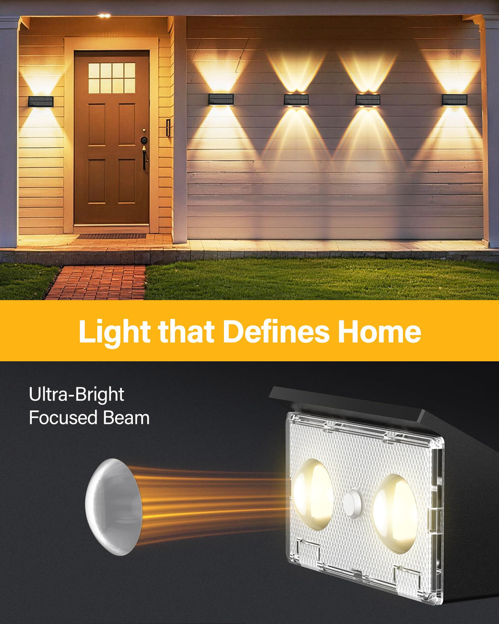 Toeuie Solar Fence Lights Outdoor, 12 Pack 100LM Fence Lights Solar Powered Waterproof, 9 Color Modes, Up & Down LED Focused Beam, 12H Dusk to Dawn Glow for Pool/Patio/Wall/Backyard - Black