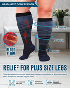 Doctor's Select® 3 Pairs Plus Size Compression Socks Wide Calf - Up to 6XL | 20-30 mmHg Compression Socks for Women Wide Calf | Line Patterns 2