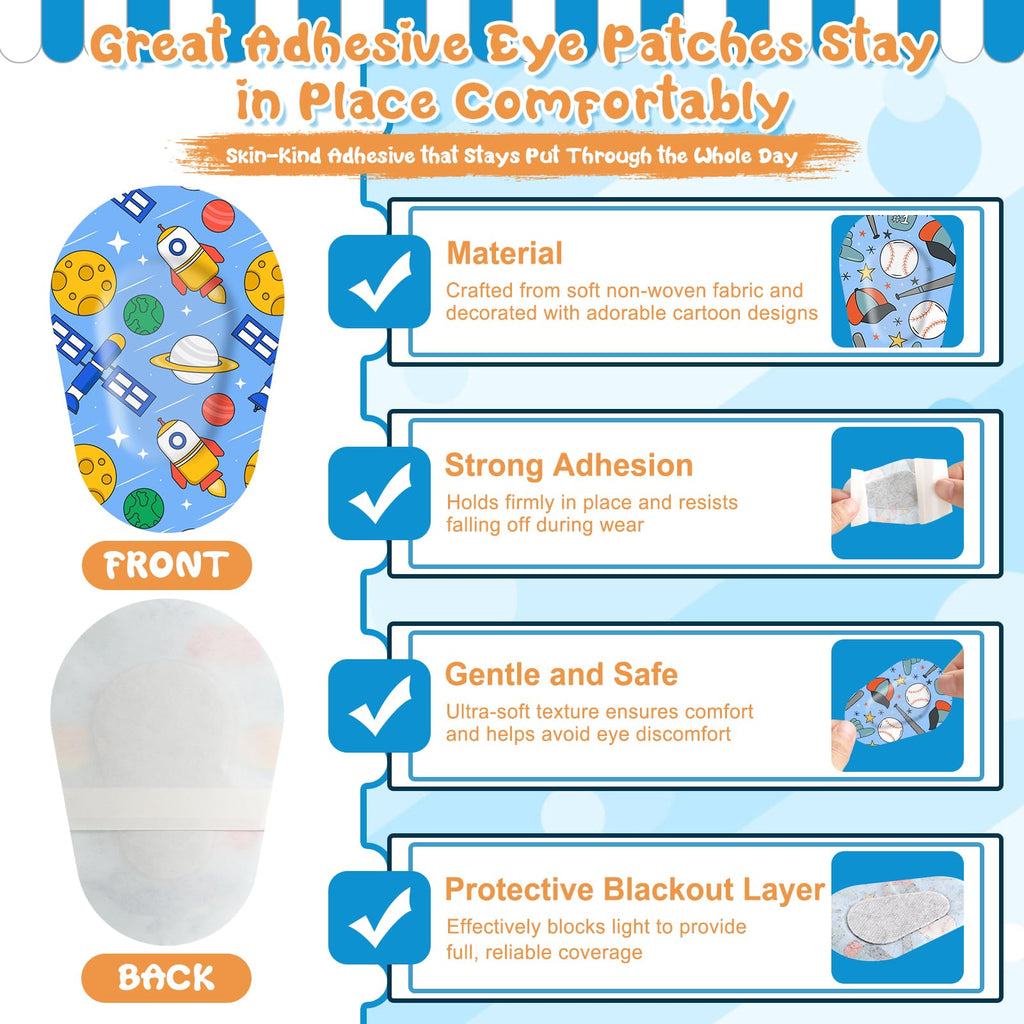 75 Pcs Adhesive Eye Patches for Kids Boys, 15 Cute Styles, 3 x 2 Inch Latex Free Breathable Cotton Adhesive Eye Patch for Amblyopia Lazy Eye, Light Blocking Disposable Eye Pad for Toddler Boys