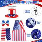 Cozypower 4 Pcs 4th of July 12 ft Skeleton Cloth Accessories, USA Flag Pattern Giant Skeleton Costume with Patriotic Hat, Cloak, Shorts and Bow Tie for Garden Lawn Decor 250th Anniversary Celebration
