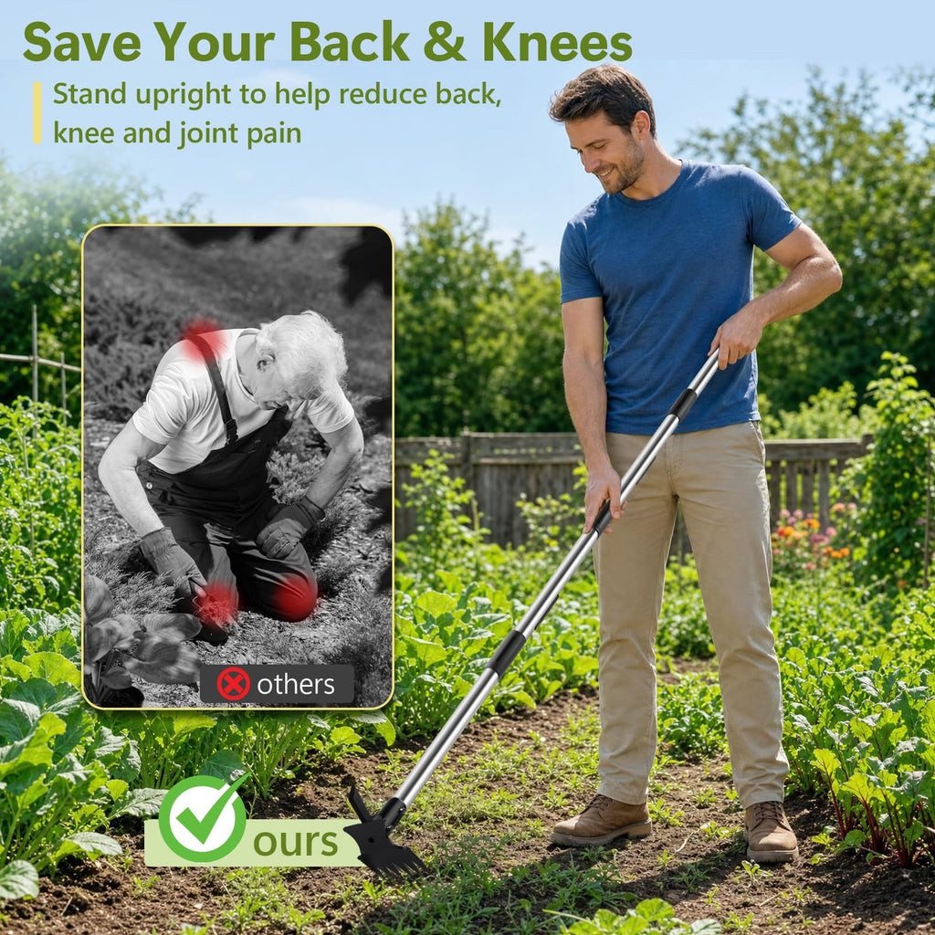 2 in 1 Crack Weeder and Weed Puller with 57" Long Handle for Outdoor Use