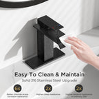 FORIOUS Bathroom Faucet Matte Black Modern Waterfall Bathroom Sink Faucet 1 or 3 Hole Single Handle with Deck Plate and Drain, Suitable for Vanity Rv Camper Commerical