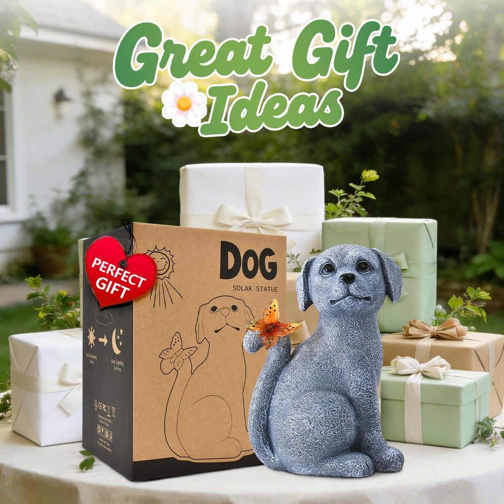Nacome Dog Outdoor Statues for Garden with Solar Butterfly