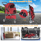 BestPet 3-Wheel Pet Stroller for Dogs & Cats - Folding Travel Carrier with Cup Holder & Removable Liner, Red