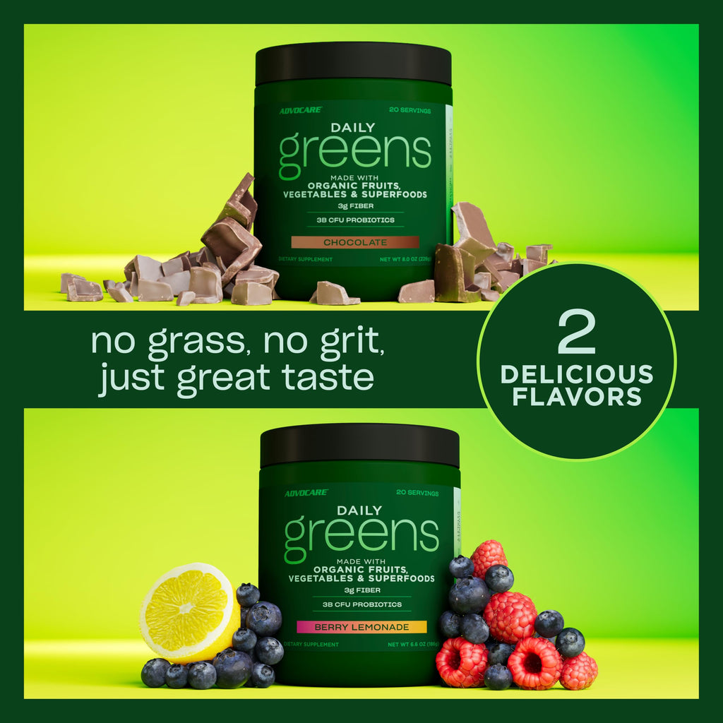 AdvoCare Daily Greens - Greens Powder for Digestion - All-in-one Formula Supports Gut Microbiome, Daily Energy & Immune Support - Antioxidant-Rich Ingredients - Berry Lemonade - 8 oz (20 Servings)
